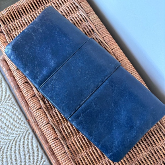 Hobo International Leather Fold Over Bow Clutch Dark Navy - Picture 9 of 16